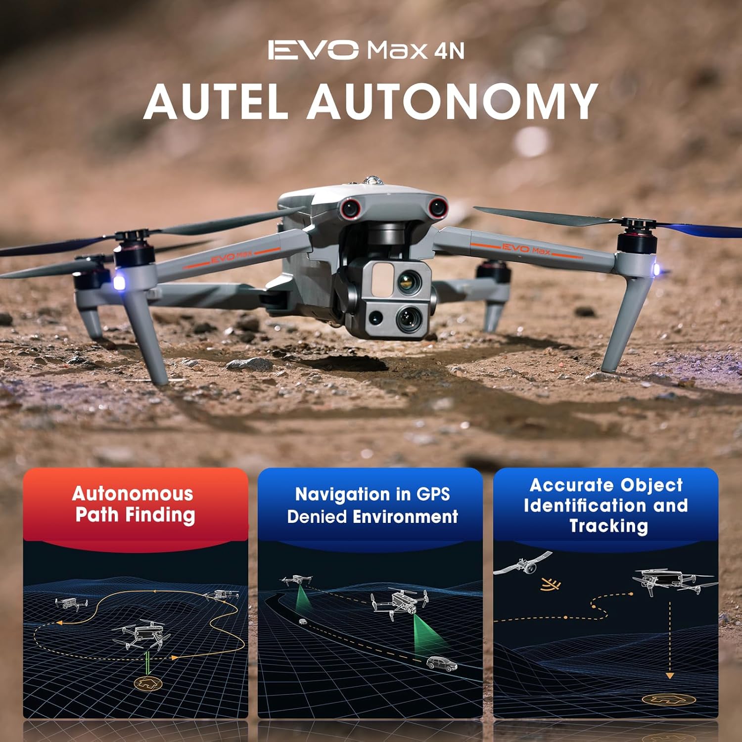 Autel Robotics EVO MAX 4N Drone, Starlight Night-Vision/Wide/Thermal/L~aser 4 Cameras in One UAV, A-Mesh 1.0, 720° Obstacle Avoidance, Triple Anti-Jamming, Hot-Swappable, 42 Mins, IP43, Autel SDK