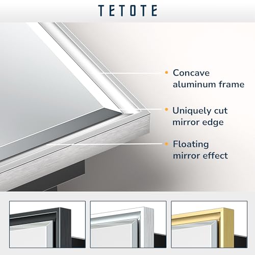 TETOTE 40x30 Inch Medicine Cabinet Silver Framed Bathroom with Mirror Aluminum Framed Surface or Recessed Wall-Mounted Medicine Cabinets Beveled Mirror with Storage 2 Door Modern Farmhouse