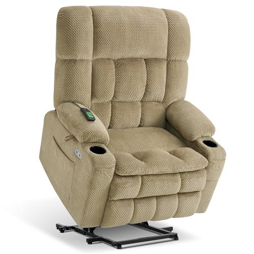 MCombo Dual Motor Power Lift Recliner Chair with Massage and Heat for Elderly People, Infinite Position, USB Ports, Cup Holders, Fabric 7890 (Medium-Regular, Burgundy)