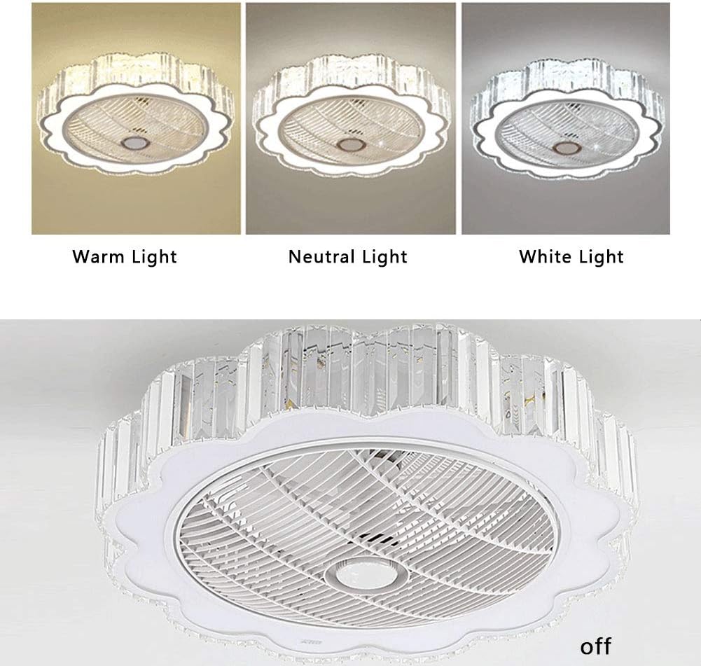 TFCFL 23" Ceiling Fan with Lights, Modern Invisible Acrylic LED Enclosed Ceilings with Remote Control 3-Color 6-Speed Quiet Copper Motor Fan for Bedroom Children's Room (White)