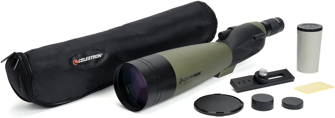 Celestron – Ultima 100 Angled Spotting Scope – 22 to 66x100mm Zoom Eyepiece – Multi-Coated Optics for Bird Watching, Wildlife, Scenery and Hunting – Waterproof & Fogproof– Includes Soft Carrying Case