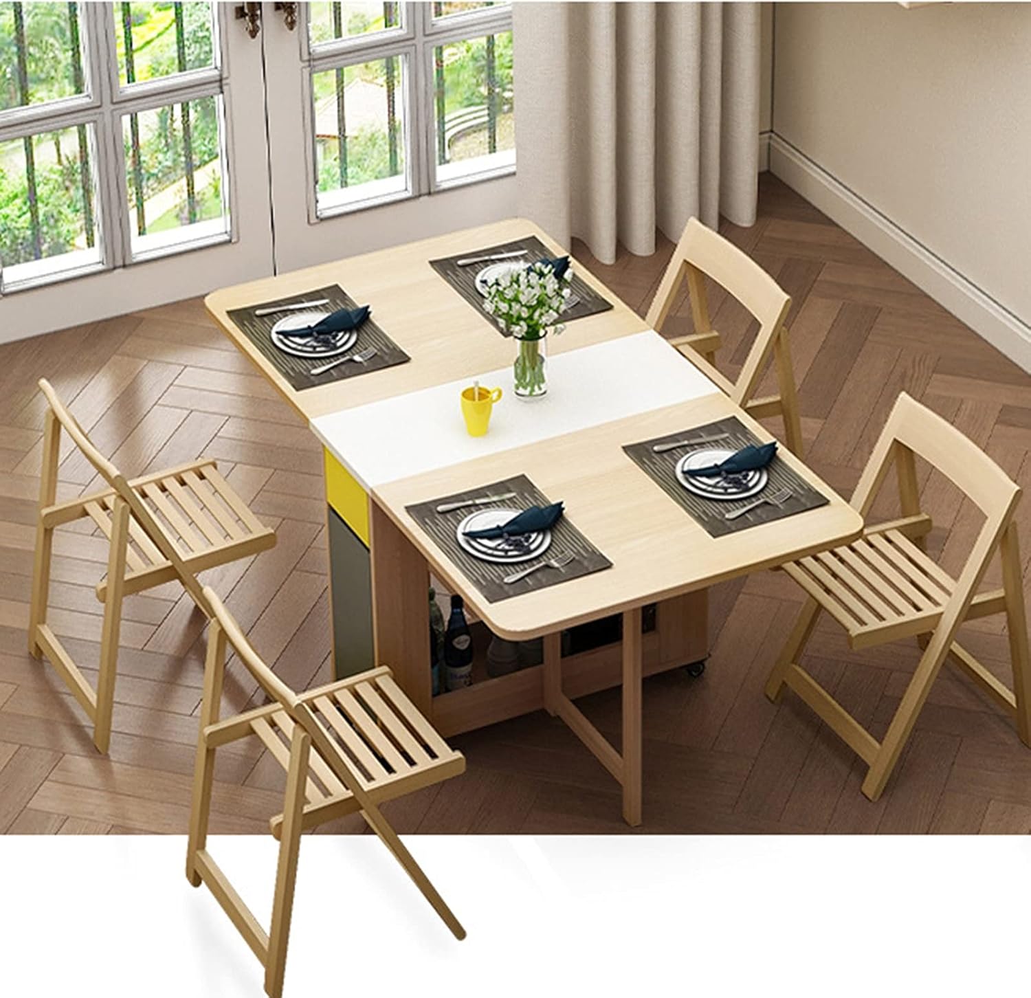Extendable Dining Table Drop Leaf Table Folding Dining Table Solid Wood Compact Dining Room Table Space Saving Versatile Kitchen Table (1.2m)