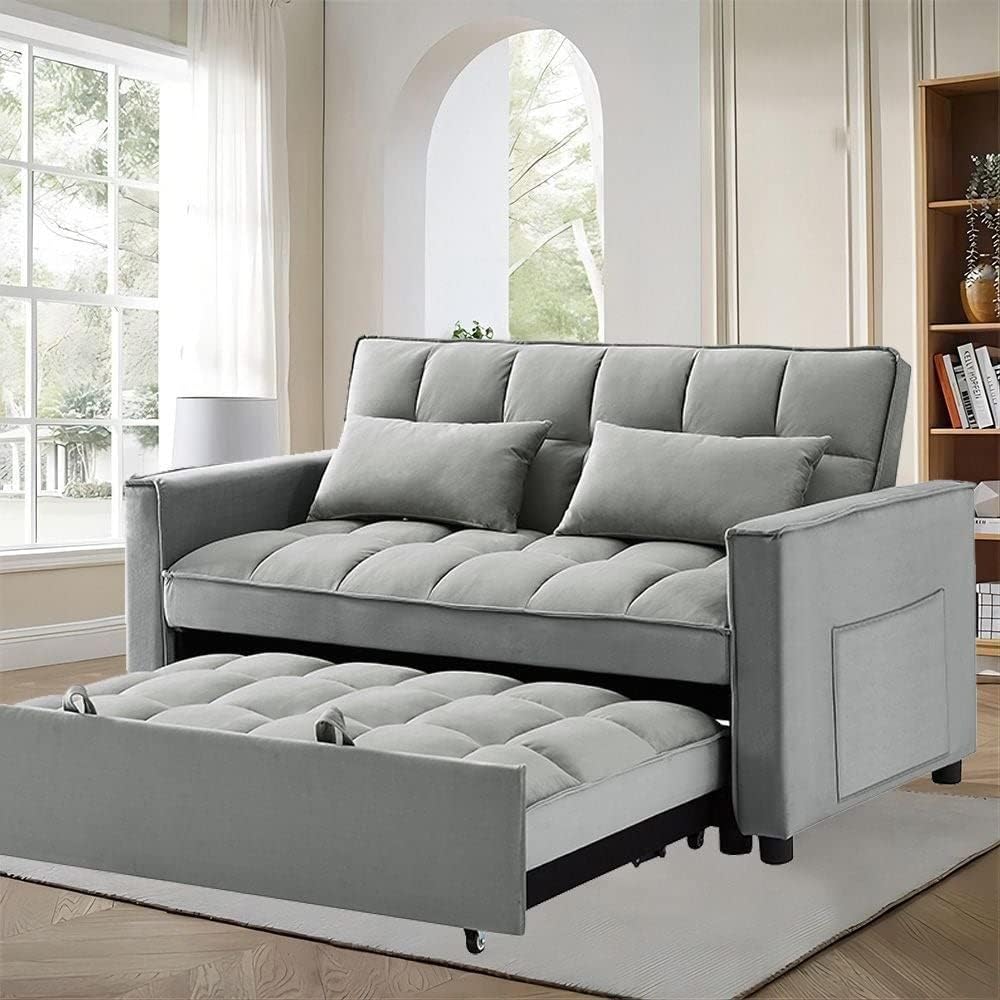 Overstock 55" Width Convertible Loveseat, Sleeper Sofa, Sofa Bed Grey