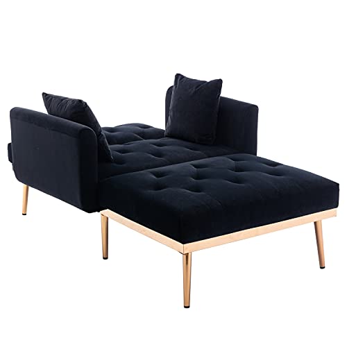 HomSof Adjustable Backrest Chaise Lounge Velvet Sofa Bed with Thick Padded, Convertible Reclining Chair with Rose Golden Metal Legs