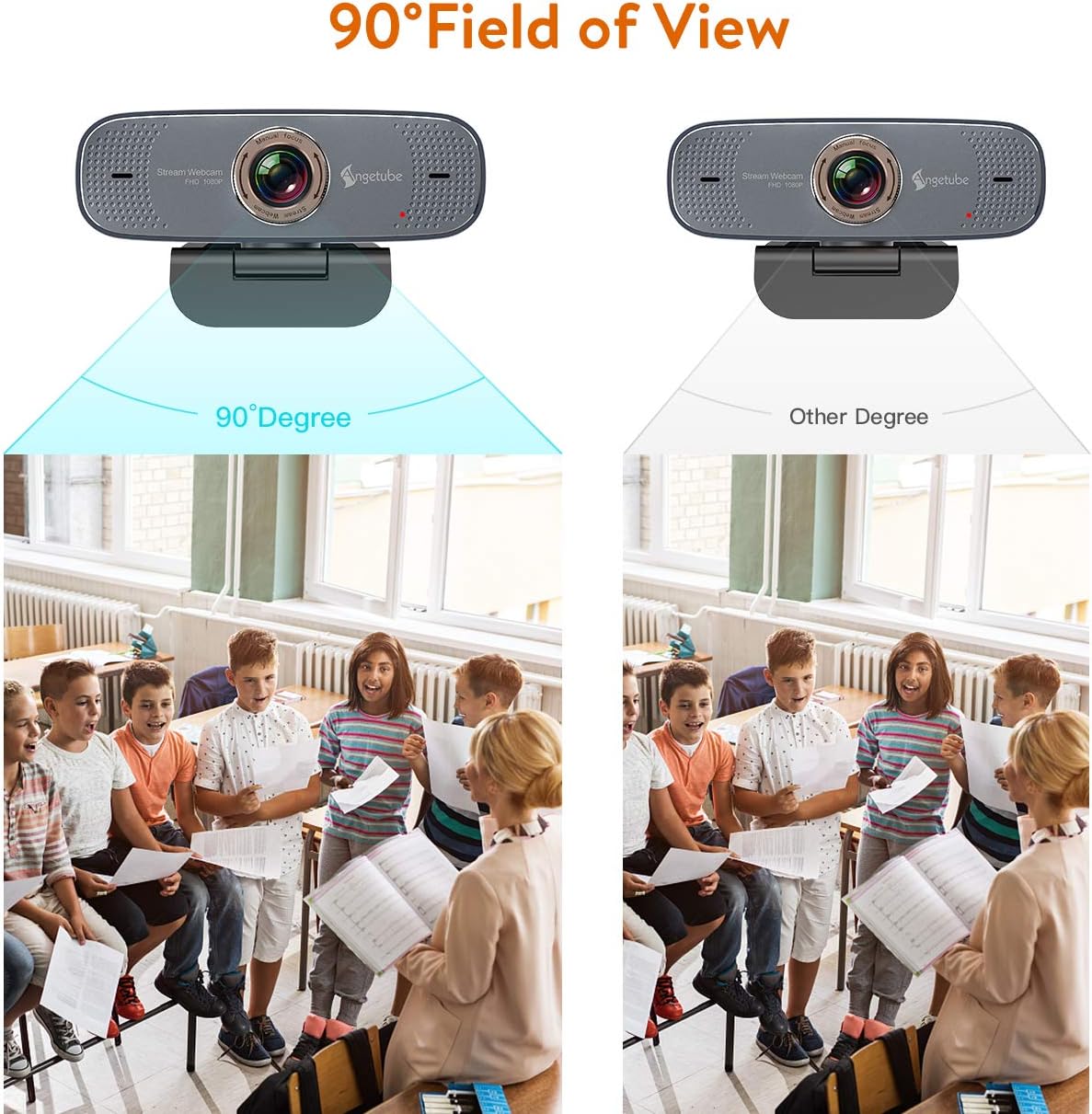 1080P Web Camera - Angetube HD Webcam with Microphone - USB Computer Camera with 90-Degree Wide Angle, Plug and Play for Zoom | Skype | Teams | Streaming | Video Calling
