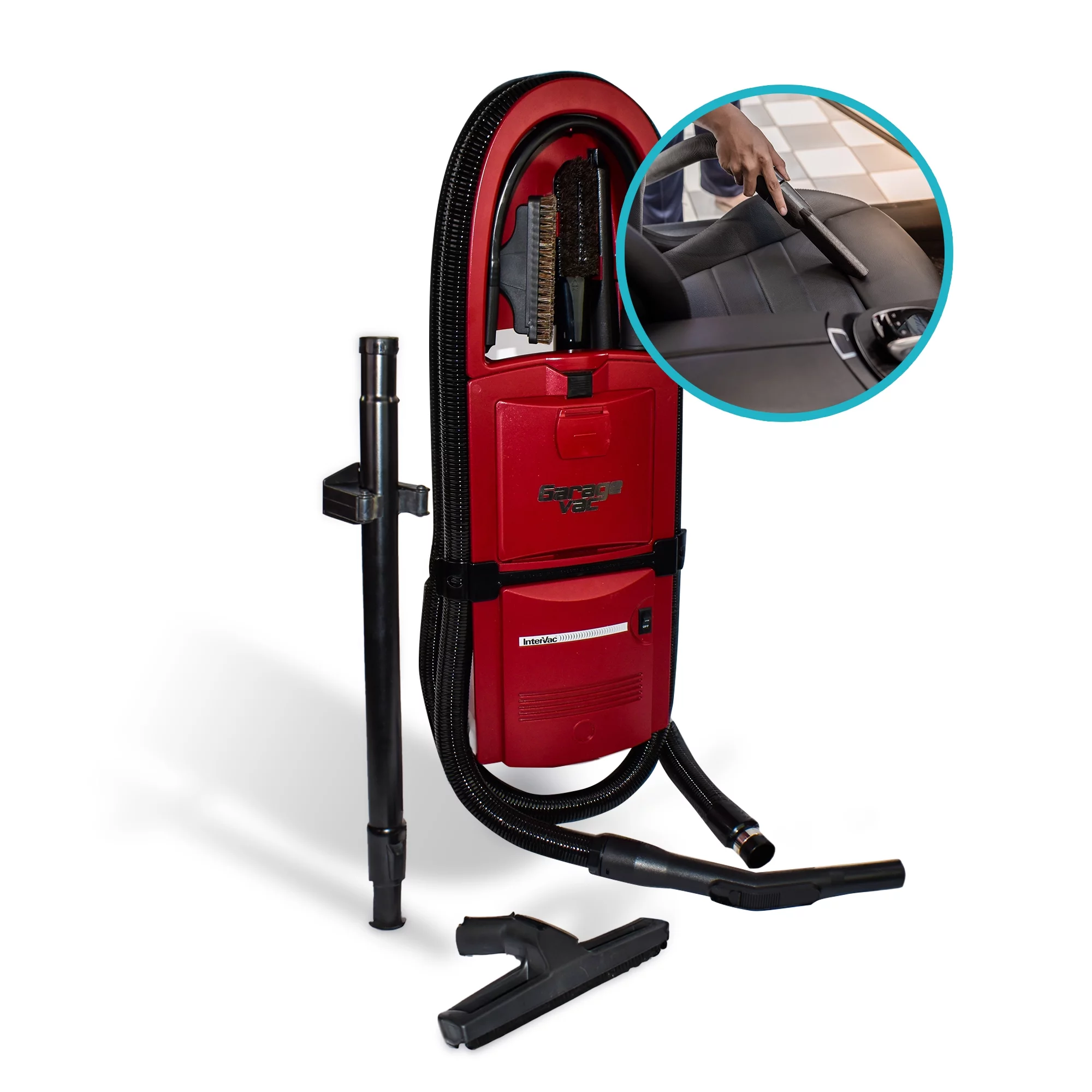 InterVac Garage Vacuum Cleaner for Workshop, 1 Gallon Garage Vacuum Wall Mounted, Stretch Hose Shop Vacuum for RVs, Boats, Cabins and Utility Rooms