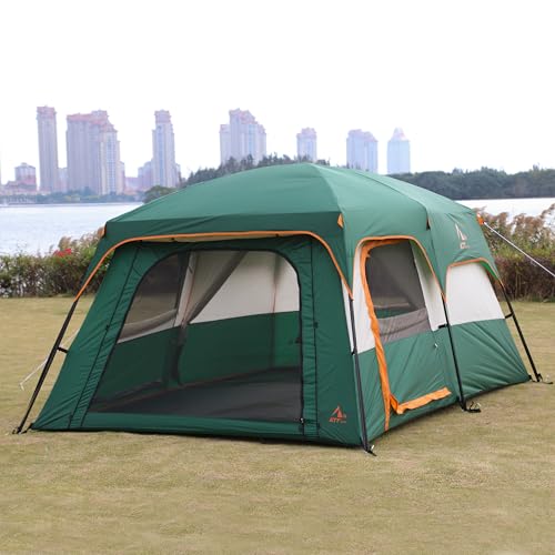KTT Extra Large Tent 10-12-14 Person(Style-B),Family Cabin Tents,2 Rooms,3 Doors and 3 Windows with Mesh,Straight Wall,Waterproof,Double Layer,Big Tent for Outdoor,Picnic,Camping,Family Gathering