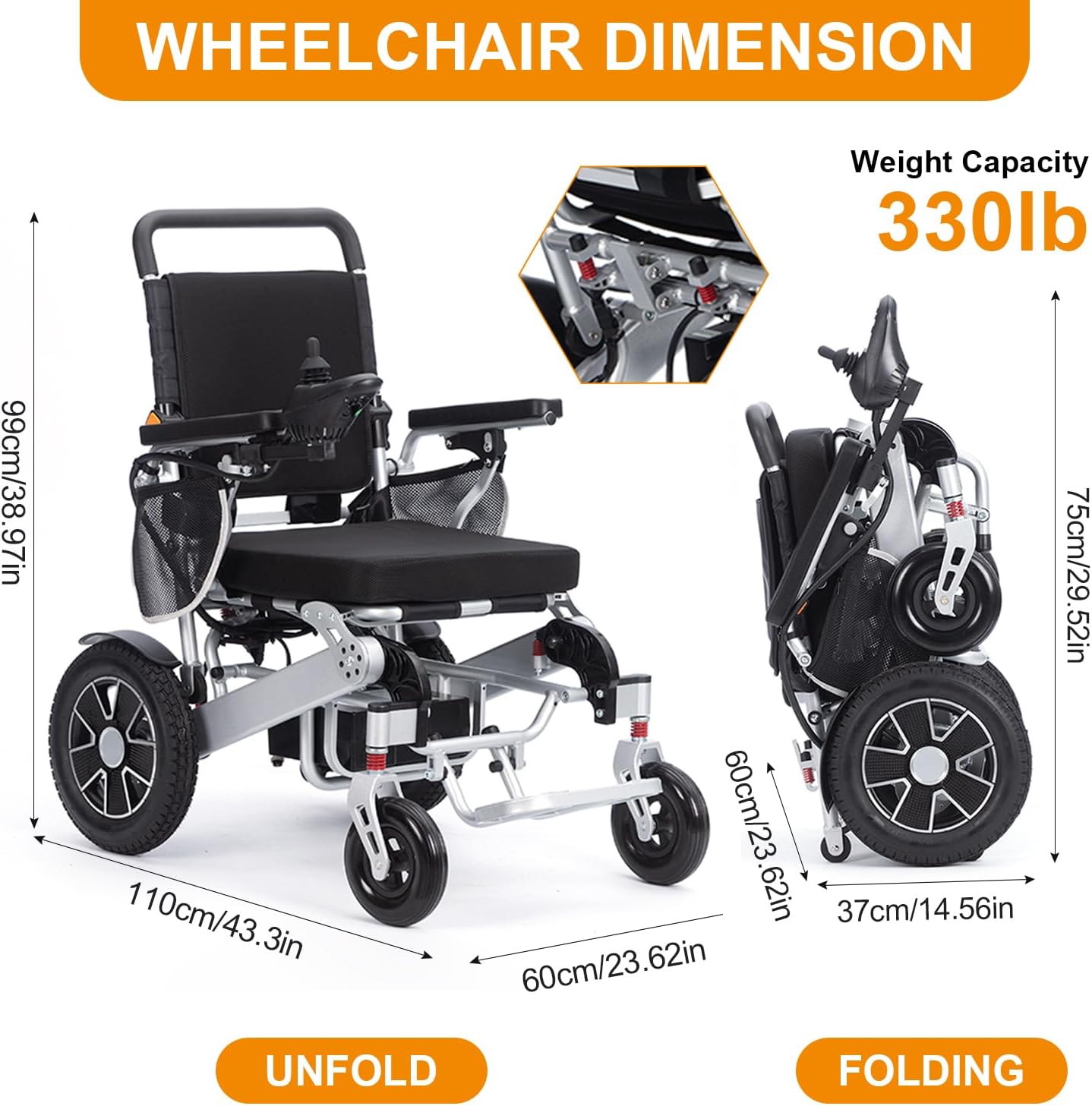 Intelligent Lightweight Foldable Electric Wheelchair, Portable Long Range Motorized Wheelchair,All Terrain Motorized Wheelchair for Adults,Durable Wheelchair -20 mi Cruise Range-Ships from USA