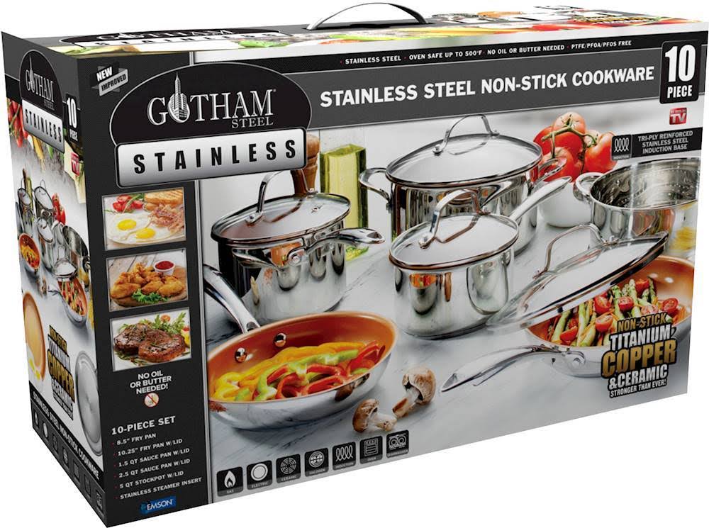 Gotham Steel - 10-Piece Cookware Set - Stainless Steel