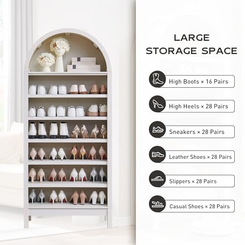 71" Tall Arched Bookshelf, 7 Tiers Arch Bookcase with Storage, Modern Farmhouse Book Shelf with Adjustable Shelves, Wood Bookshelf w/Open Display Shelves for Living Room, Office (Natural)
