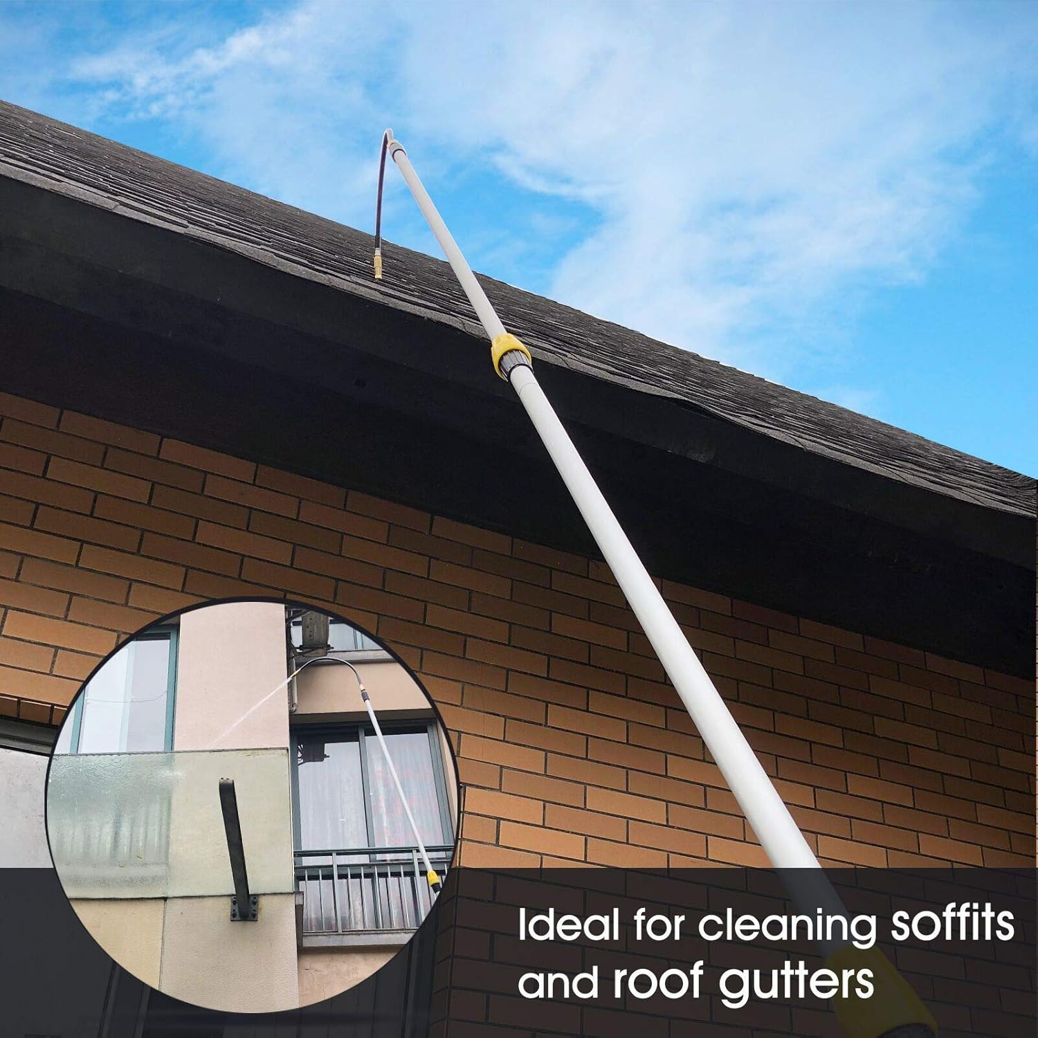 Buyplus 12FT Telescoping Gutter Cleaning Tools - Gutter Cleaners from The Ground, Extendable Gutter Cleaning Wand for Garden Hose Attachment, High Reach Gutter Cleaning Kit Pack of 2