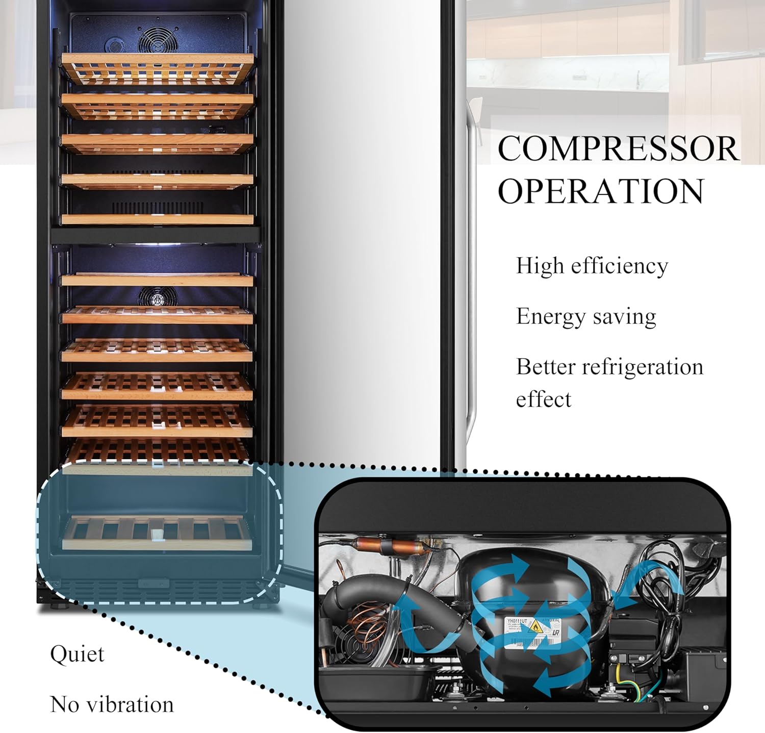 Lanbo Wine Cooler Refrigerator, 24 Inch 141 Bottle Dual Zone Wine Cellar with Safety Lock and Wood Shelves