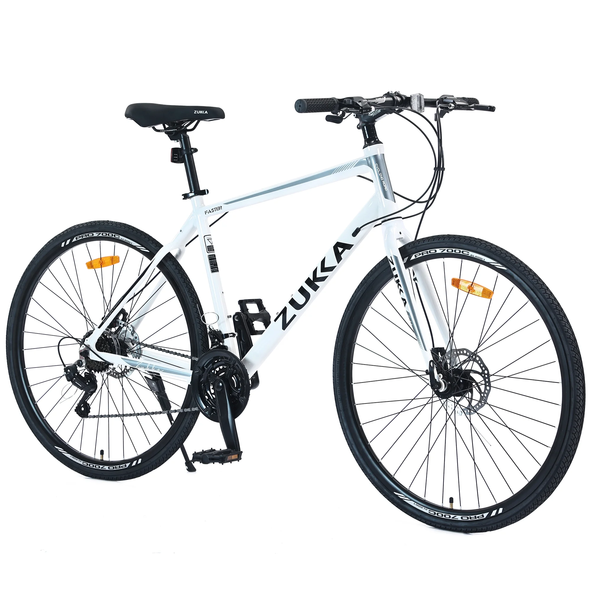 700C Road Bike, 21 Speed Hybrid Bike with Disc Brake for Men Women's City Bicycle, White - Curated Treasures Market