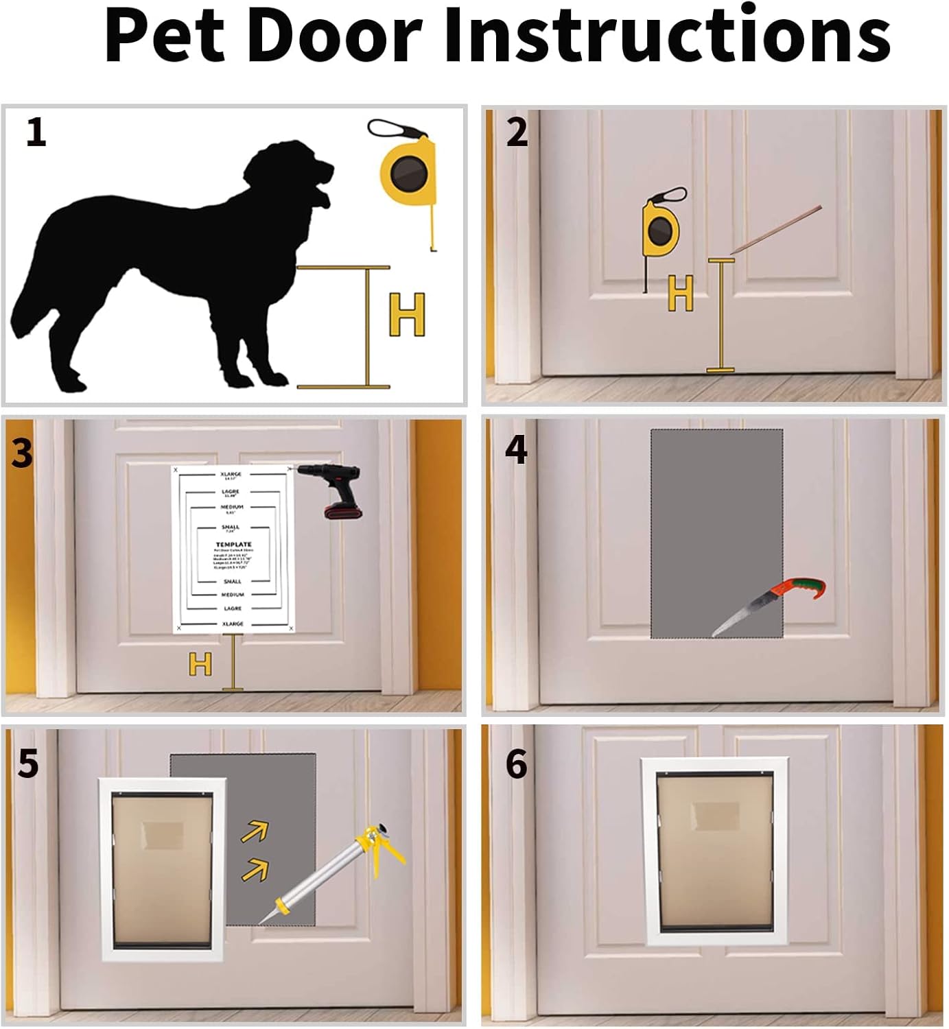 PATAPLUS Large Pet Door Aluminum Dog Door Cat Door,Large Dog Door with Slide-in Lock Panel and Magnetic Flaps,Durable Aluminum Frame, Energy Efficient ,Easy to Install, Heavy Duty(Large)