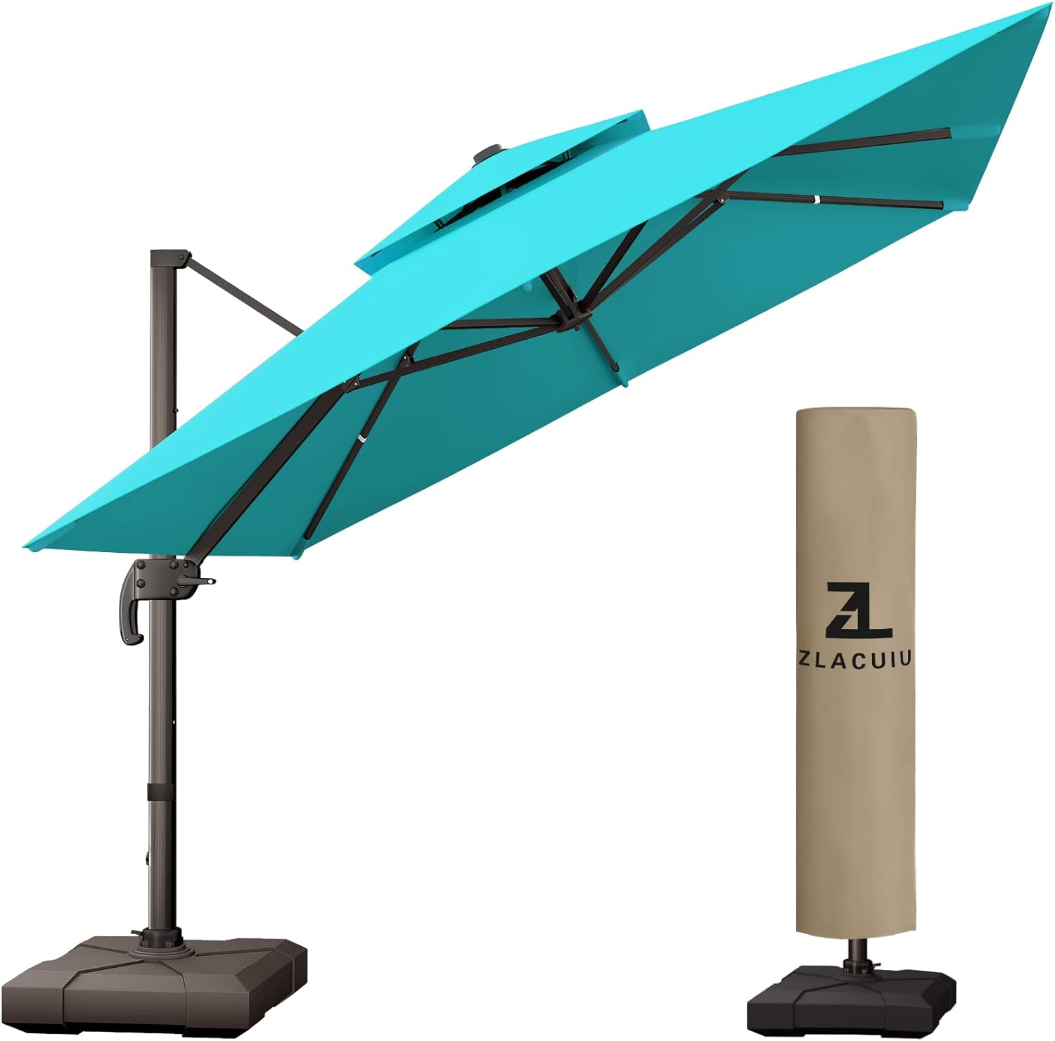 ZLACUIU 10FT Offset Patio Umbrella Large Sun Rectangular Outdoor Outside Cantilever Heavy Duty Top Deluxe Square Patio Umbrella 360&deg; Rotation Aluminum Pole for Garden Deck Pool Patio, Beige