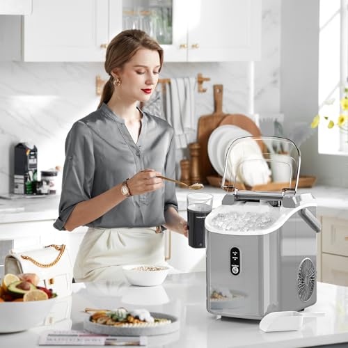 AGLUCKY Nugget Ice Maker Countertop,35lbs/24H,Portable Pebble Ice Machine with Handle,Self-Cleaning Function,Pellet Ice Maker for Home/Kitchen/Office(Black)