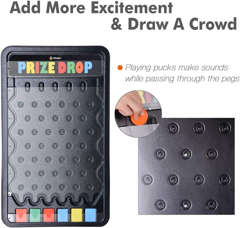 WinSpin 30 Prize Drop Plinko Board Disk Drop Game Customizable 6 Slots with 10 Pucks for Carnival Tradeshow Party