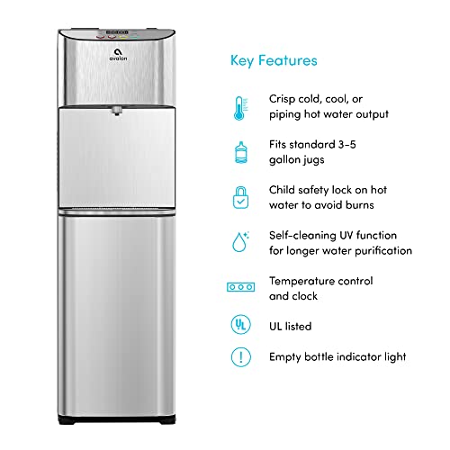 Avalon Electronic Bottom Loading Water Cooler Water Dispenser - 3 Temperatures, Hot, Cold & Room Water, Durable Stainless Steel Cabinet, Self Cleaning