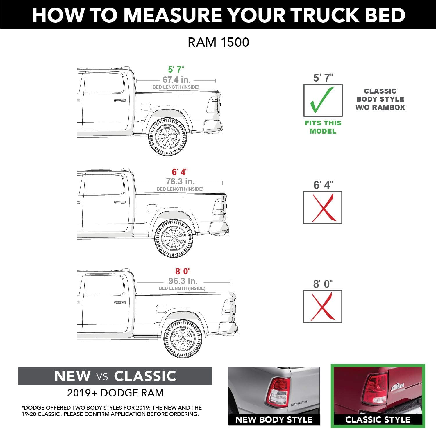 Gator EFX Hard Tri-Fold Truck Bed Tonneau Cover | GC34006 | Fits 2002 - 2018, 2019/20 Classic Dodge Ram 1500 w/o RamBox 5' 7" Bed (67.4")