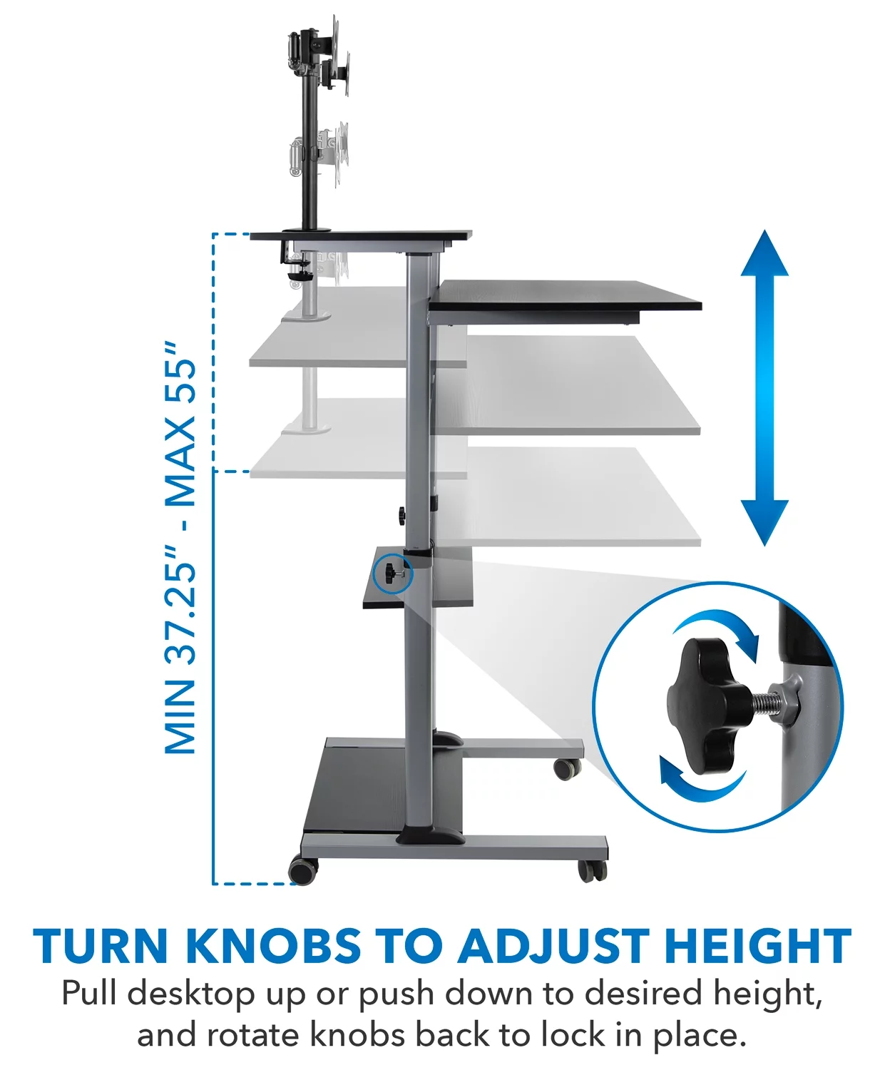 Mount-It! Extra Wide Mobile Standing Desk with Dual Monitor Mount | Rolling Computer Workstation