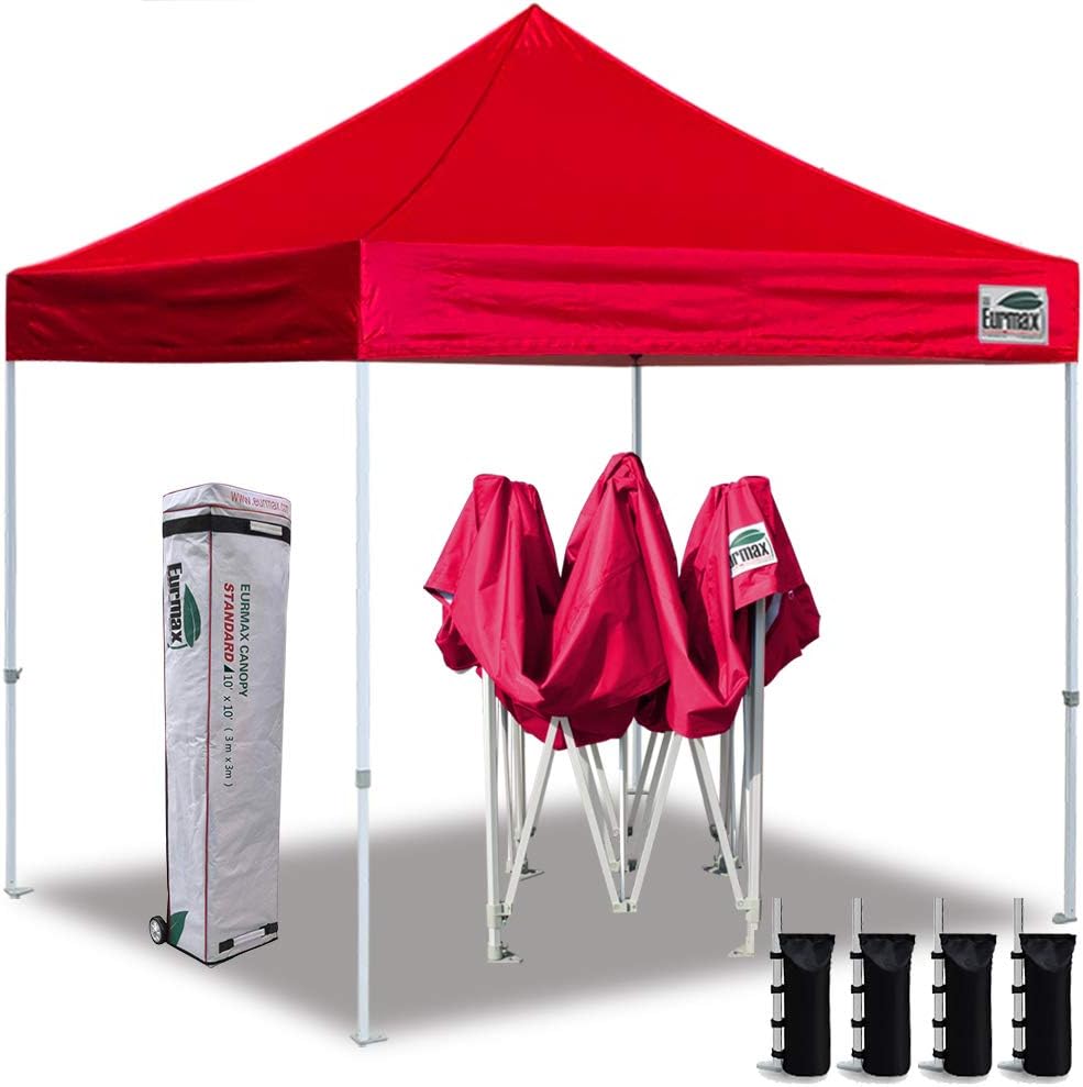 Eurmax USA 8'x12' Ez Pop Up Canopy Tent Commercial Instant Canopies with Heavy Duty Roller Bag,Bonus 4 Sand Weights Bags (Red)