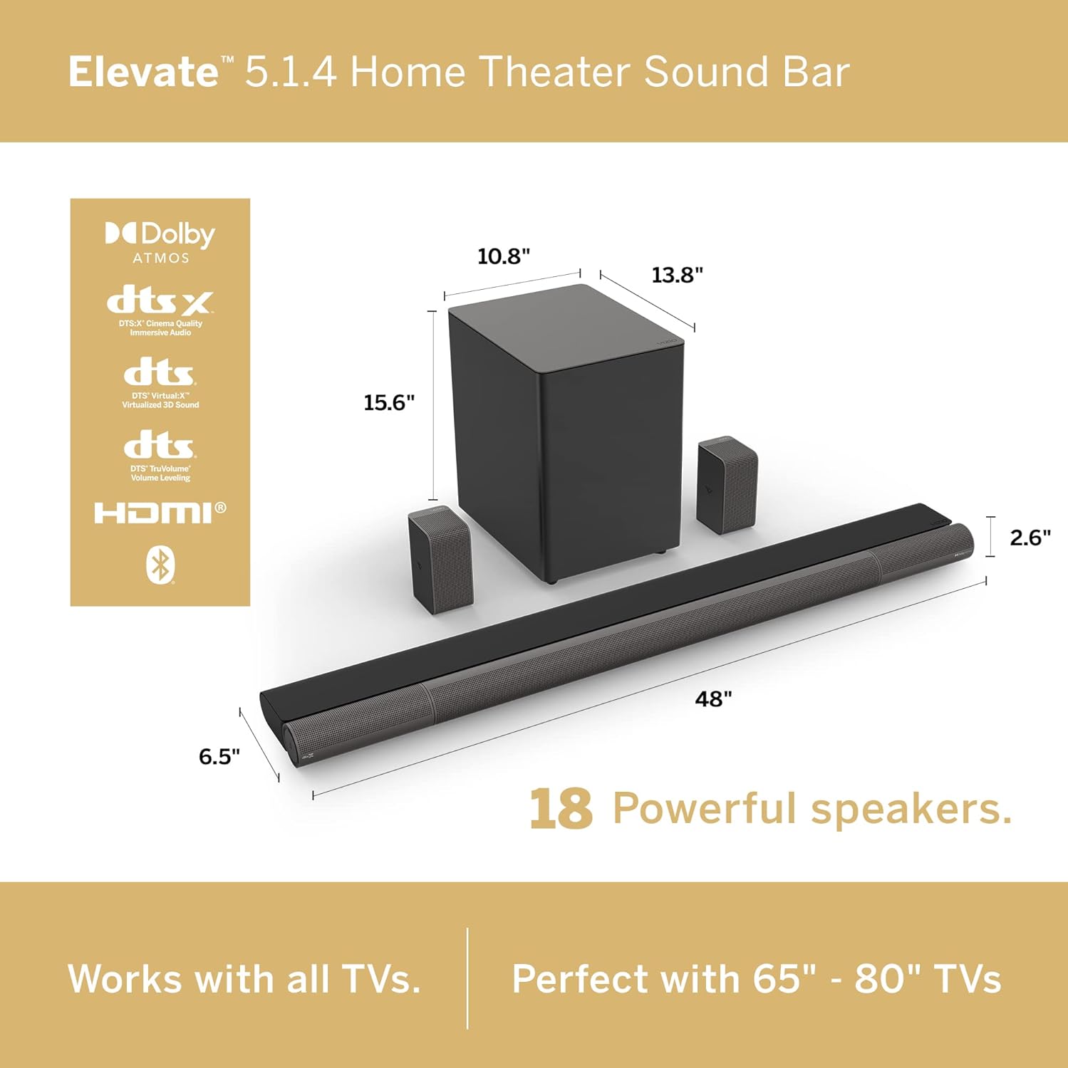 VIZIO 50" 4K UHD Smart TV & 5.1.4 Elevate Sound Bar Home Theater System