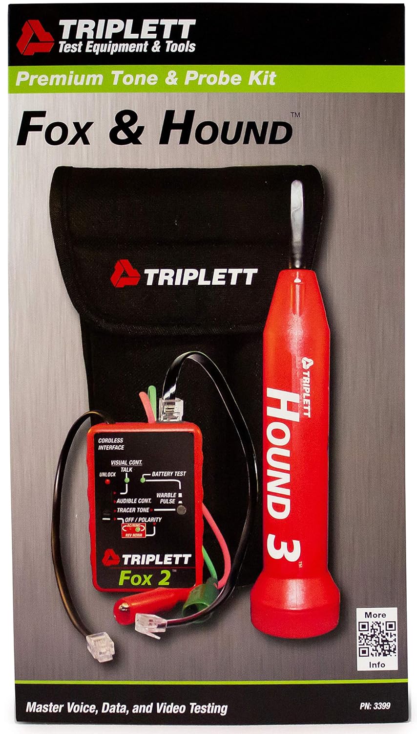 Triplett Fox & Hound Premium Tone and Probe Wire Tracing Kit Generates Multiple Tones with Adjustable Sensitivity for Electrical Wire, LAN Cable, Telephone, and More (3399)