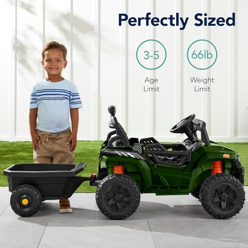 Best Choice Products Kids 12V Electric Ride On UTV Car and Trailer w/Parent Control, LED Lights, 2 Speeds, Bluetooth - Black