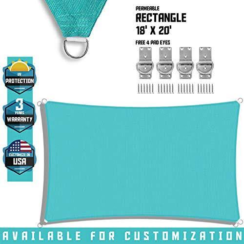 Sunshades Depot 18& x 20& Sun Shade Sail Rectangle Permeable Canopy Turquoise Light Green Custom Size Available Commercial Stand