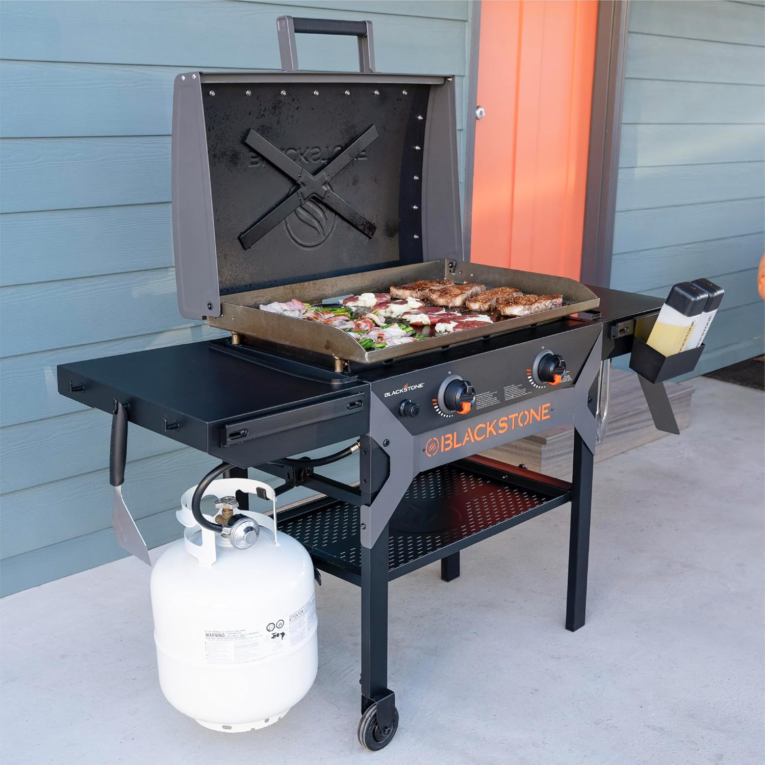 Blackstone 2311 Iron Forged 28” Omnivore Griddle with X-Braced Hood, Powder Coated Steel, Black
