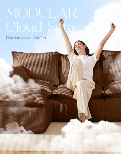 107" Comfy Cloud Couch with L-Shape Chaise & Deep Seat, Modular Sectional Sofa in a Box, Boneless Upholstered Couches for Living Room, No Assembly Required (Soft Corduroy, Black)