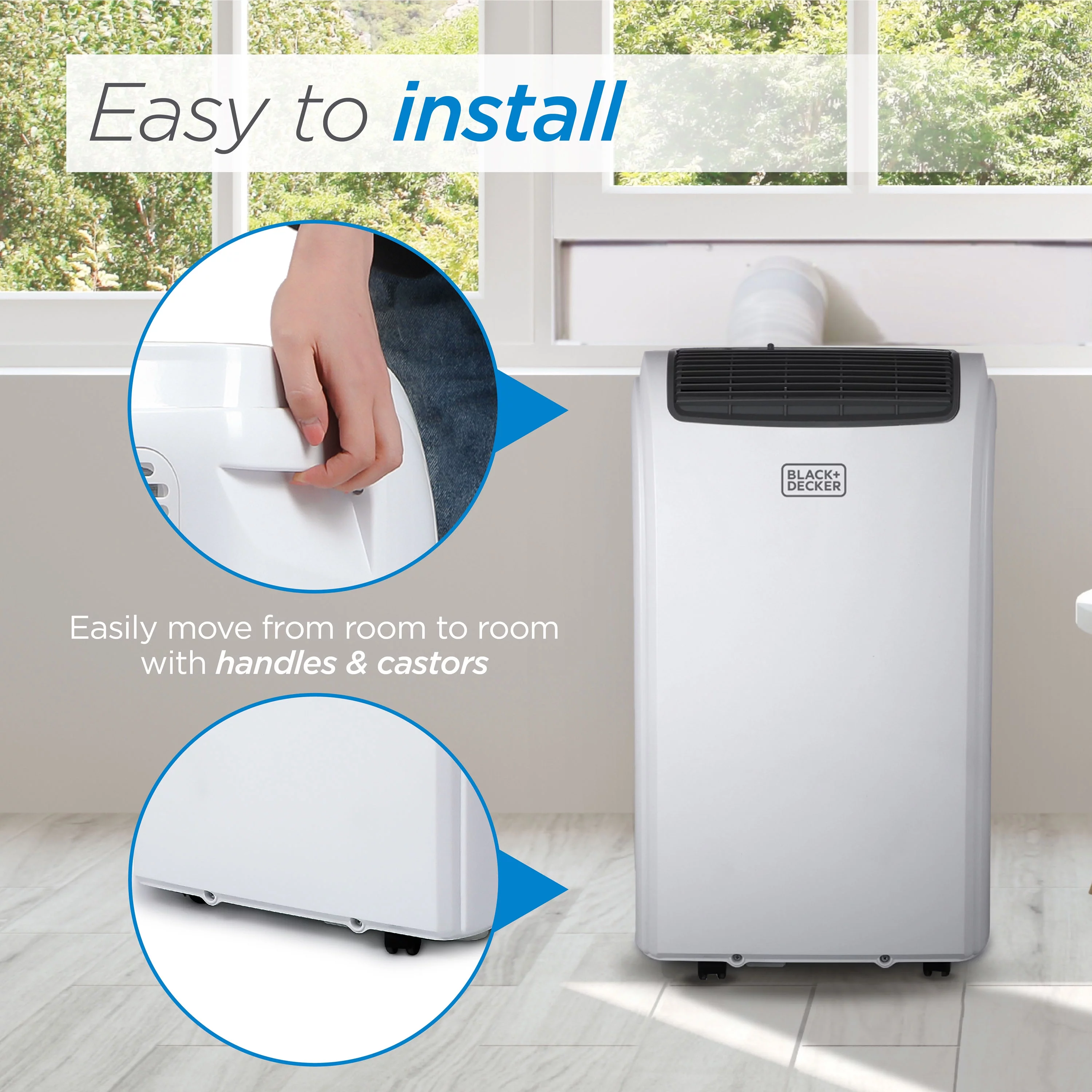BLACK+DECKER 6,500 BTU SACC/CEC (12,000 BTU ASHRAE) Portable Air Conditioner, Portable for Room, 3-in-1 AC Unit, Dehumidifier, & Fan, Portable AC with Installation Kit & Remote Control