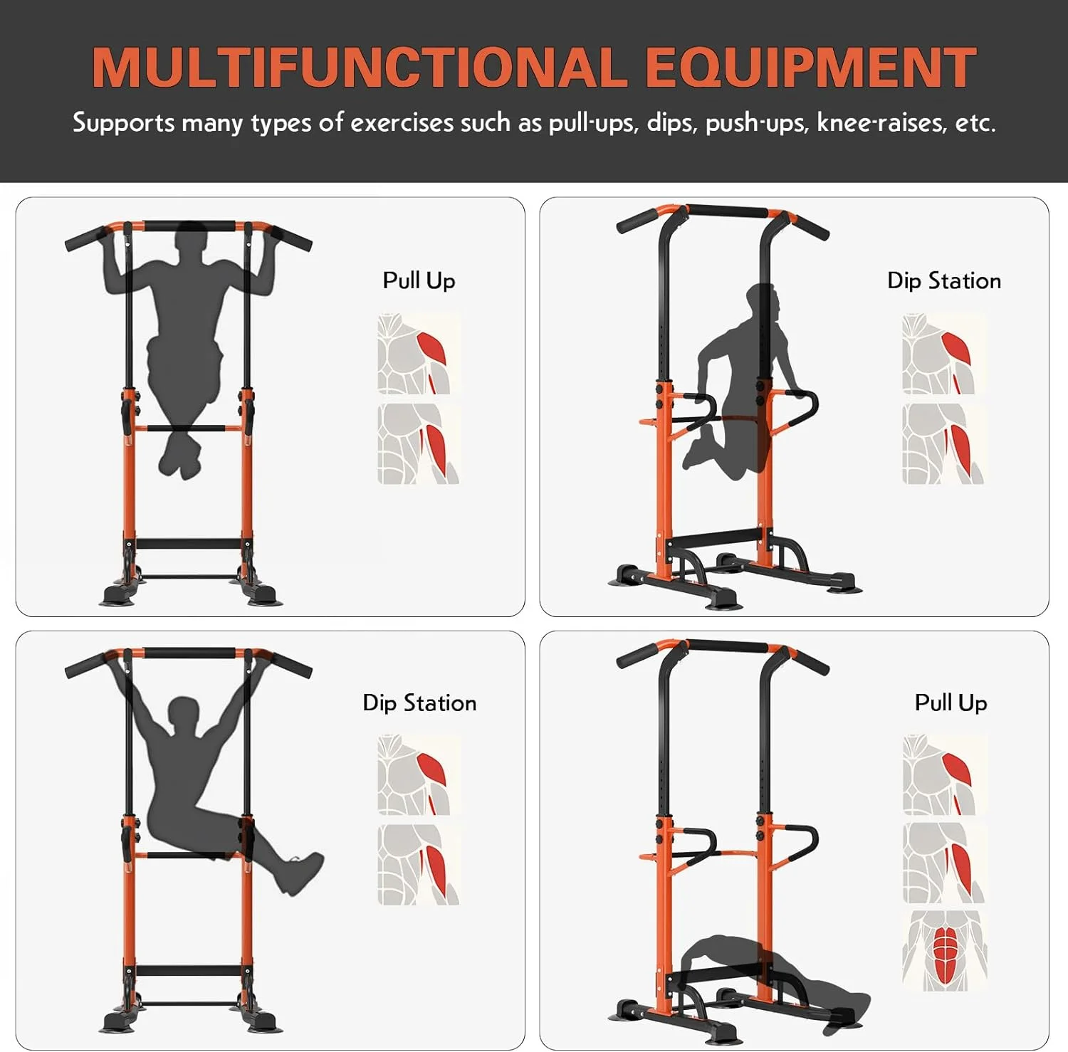 SOGES Height Adjustable Power Tower Dip Stands Pull up Bar Strength Training for Home Gym Black