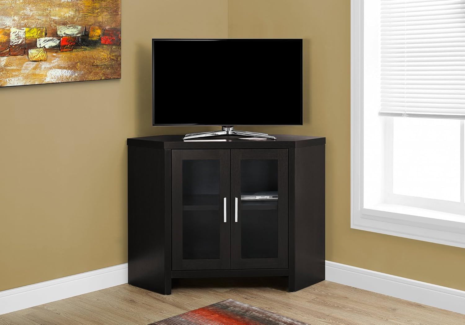 Monarch Specialties Cappuccino Corner with Glass Doors TV Stand, 42, Brown