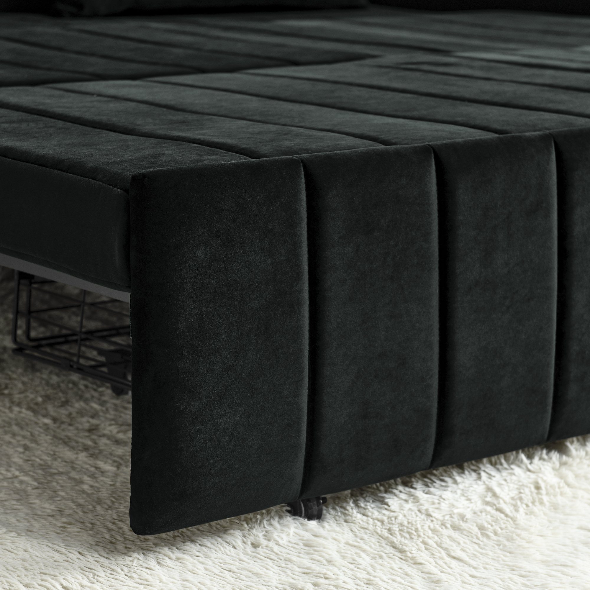 3-in-1 Convertible Sleeper Sofa Bed,Pull-Out Bed Sleeper with Rolled Arms Decorated with Copper Nails,Modern Upholstered 3 Seats Sofabed with Two Drawers and Two Pillows,Black - Curated Treasures Market