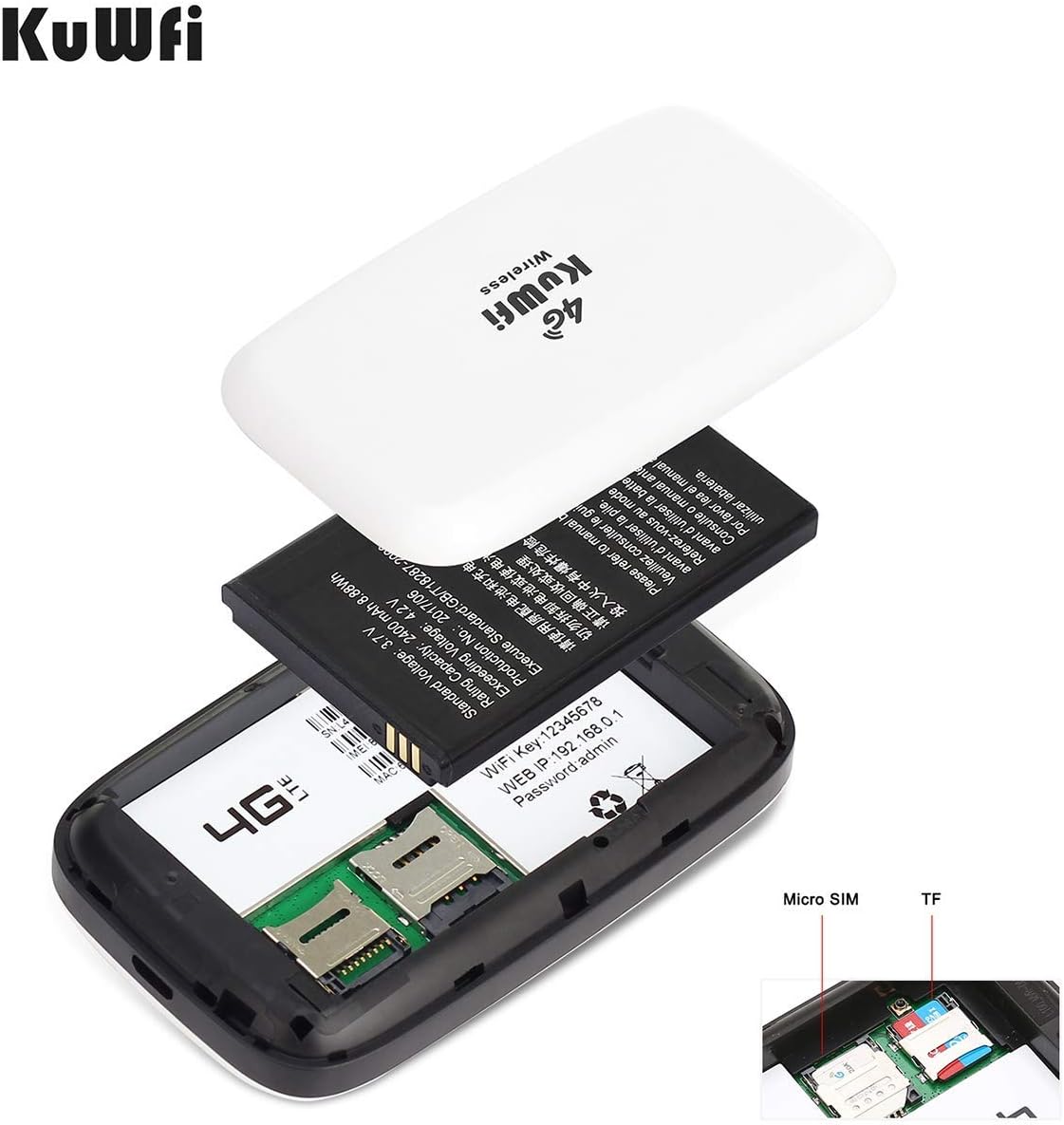 KuWFi 4G LTE Mobile WiFi Hotspot Unlocked Wireless Internet Router Devices with SIM Card Slot for Travel Support B2/B4/B5/B12/B17 Network Band for AT&T/T-Mobile Pack of 2