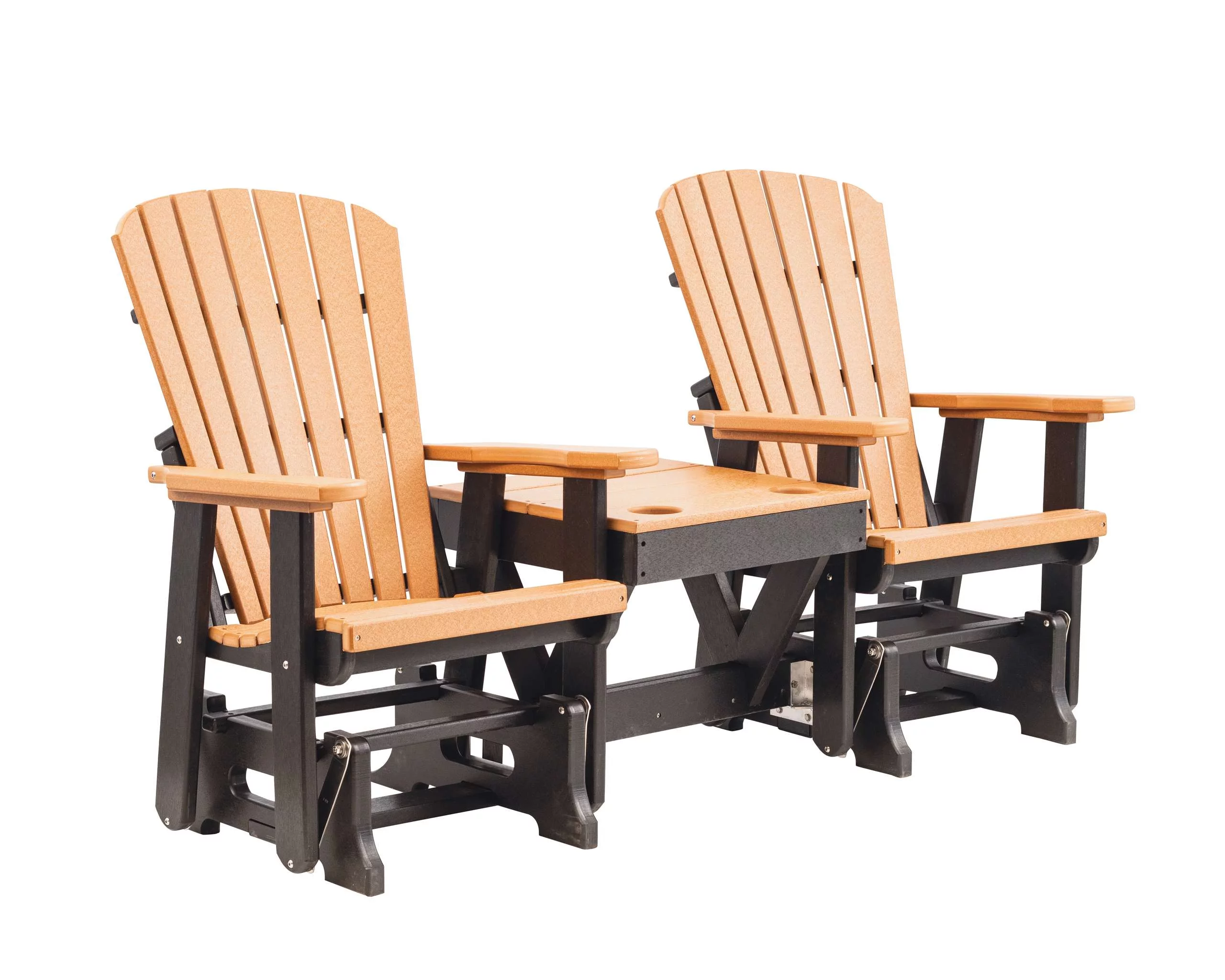 Grand Lake Amish Crafted Poly Outdoor Adirondack Double Glider, Cedar on Black