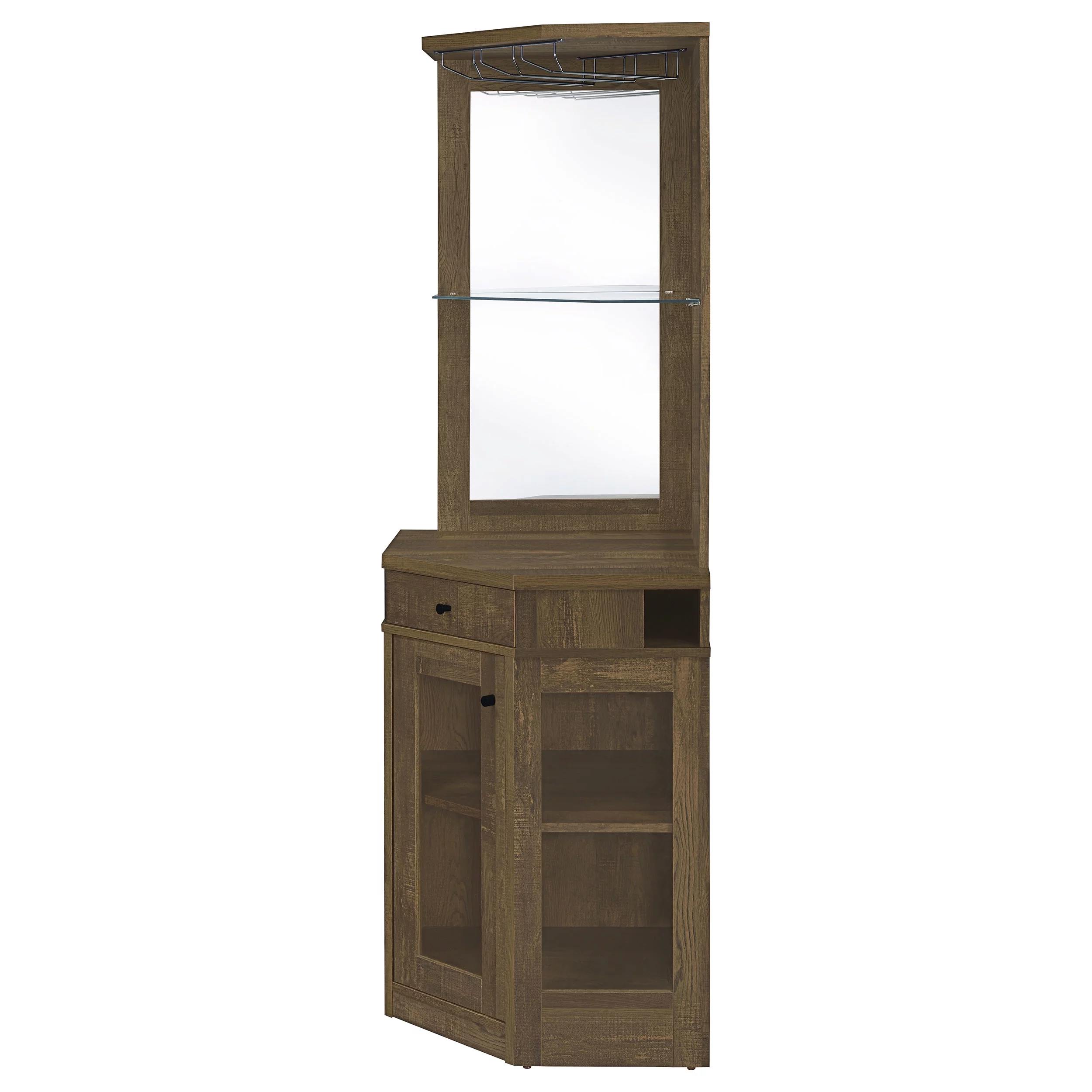 Alviso Corner Bar Cabinet With Stemware Rack Rustic Oak