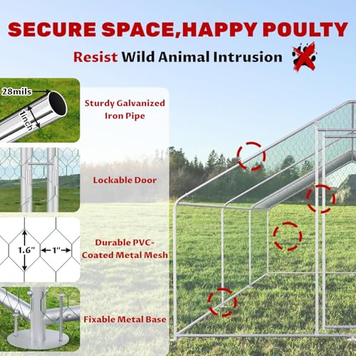 Large Chicken Coop for 20 Chickens Metal Chicken Run with Waterproof Cover for Walk-in Chicken Run for Yard Outdoor Poultry Cage
