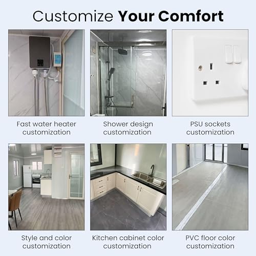 Portable Prefabricated Tiny Home - 19x20ft Expandable Prefab Tiny House for Hotel, Booth, Office, Guard House, Shop, Villa, Warehouse, Workshop (with Restroom)