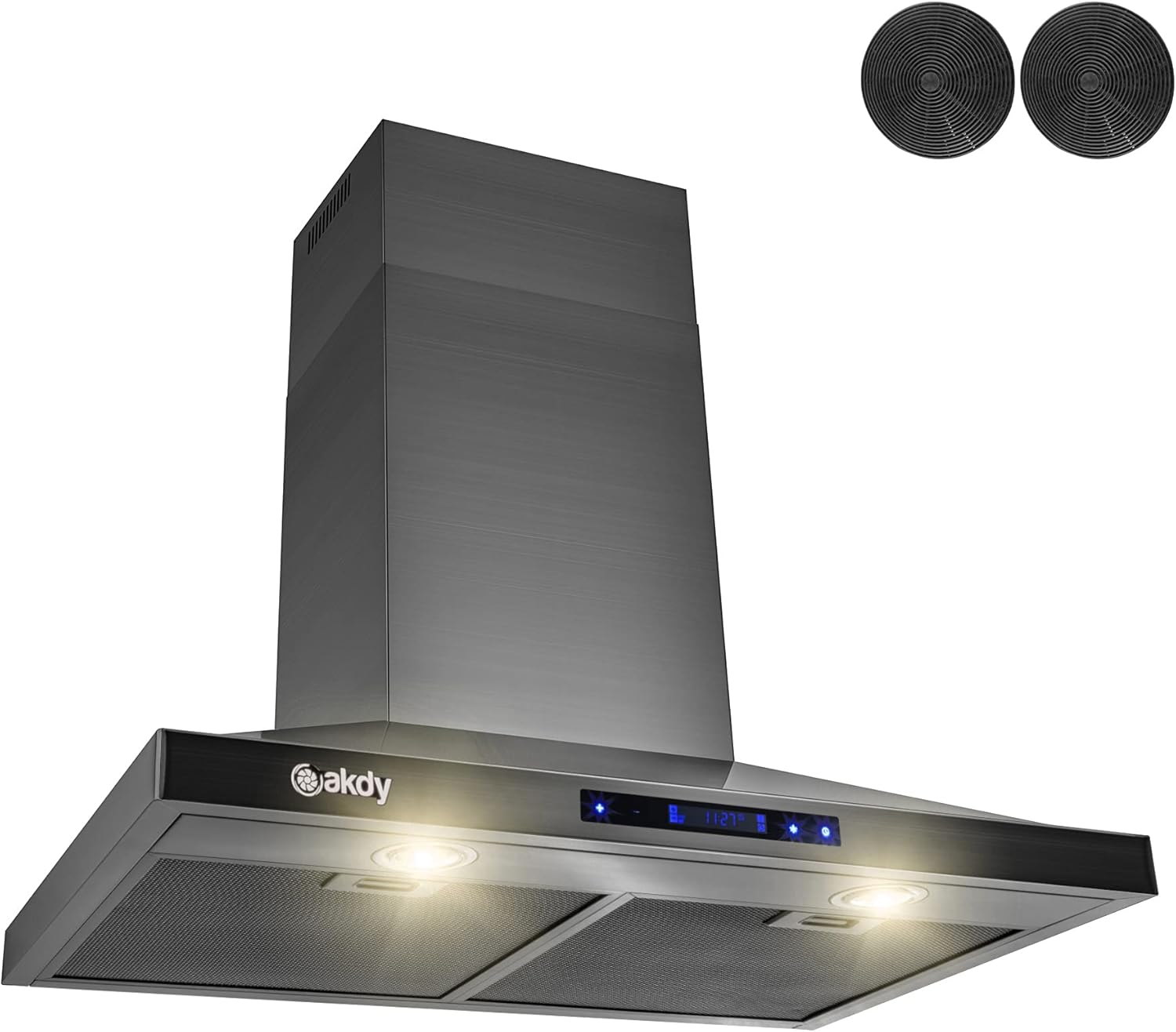 AKDY 30 in. 343 CFM Convertible Wall Mount Black Stainless Steel Kitchen Range Hood with Touch Panel and Carbon Filters