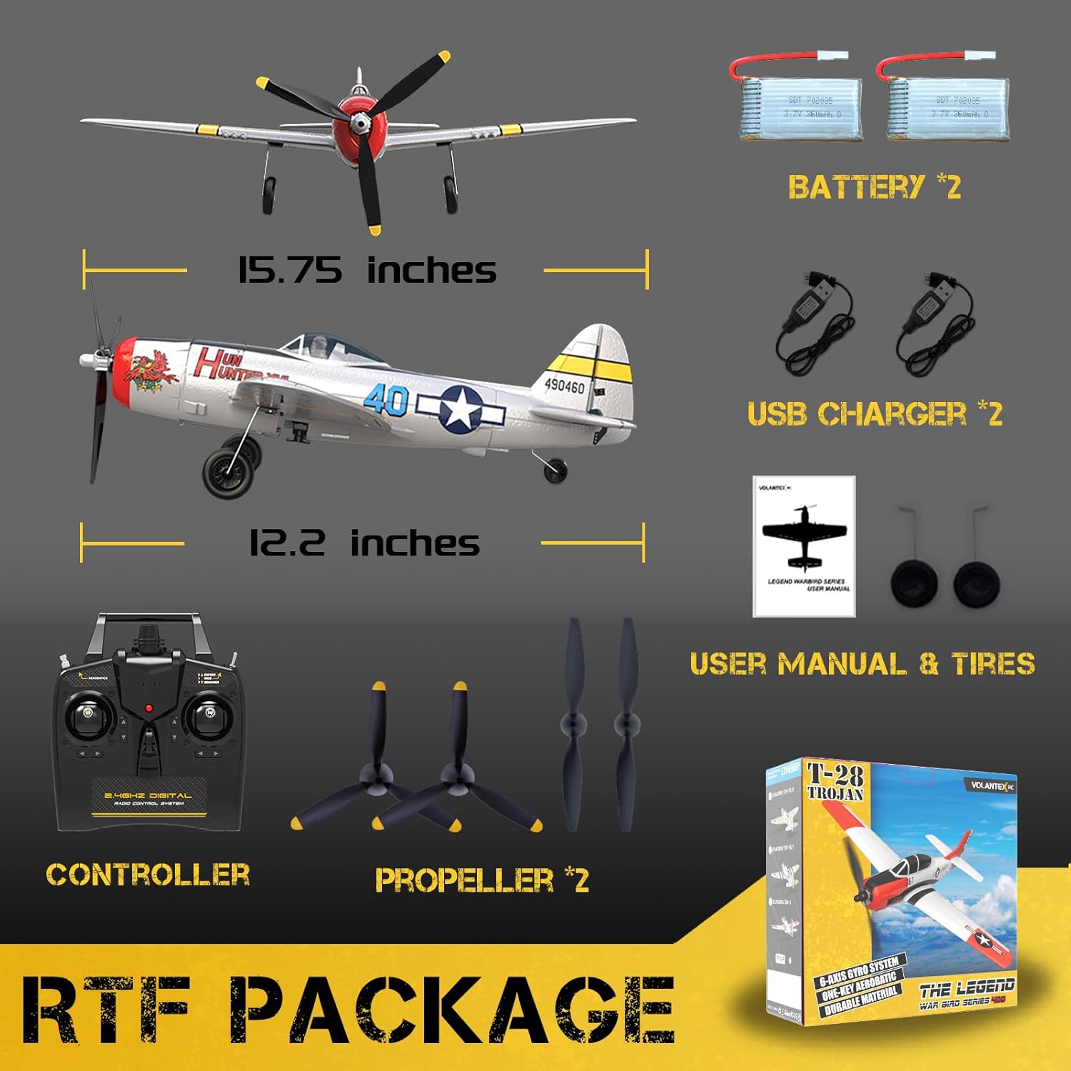 CKYSCHN RC Plane for Beginners, VOLANTEXRC 4CH WWII P-47 Model RC Airplane RTF, Remote Control Plane with Xpilot, Remote Control Airplanes for Adults Boys, One Key Aerobatic