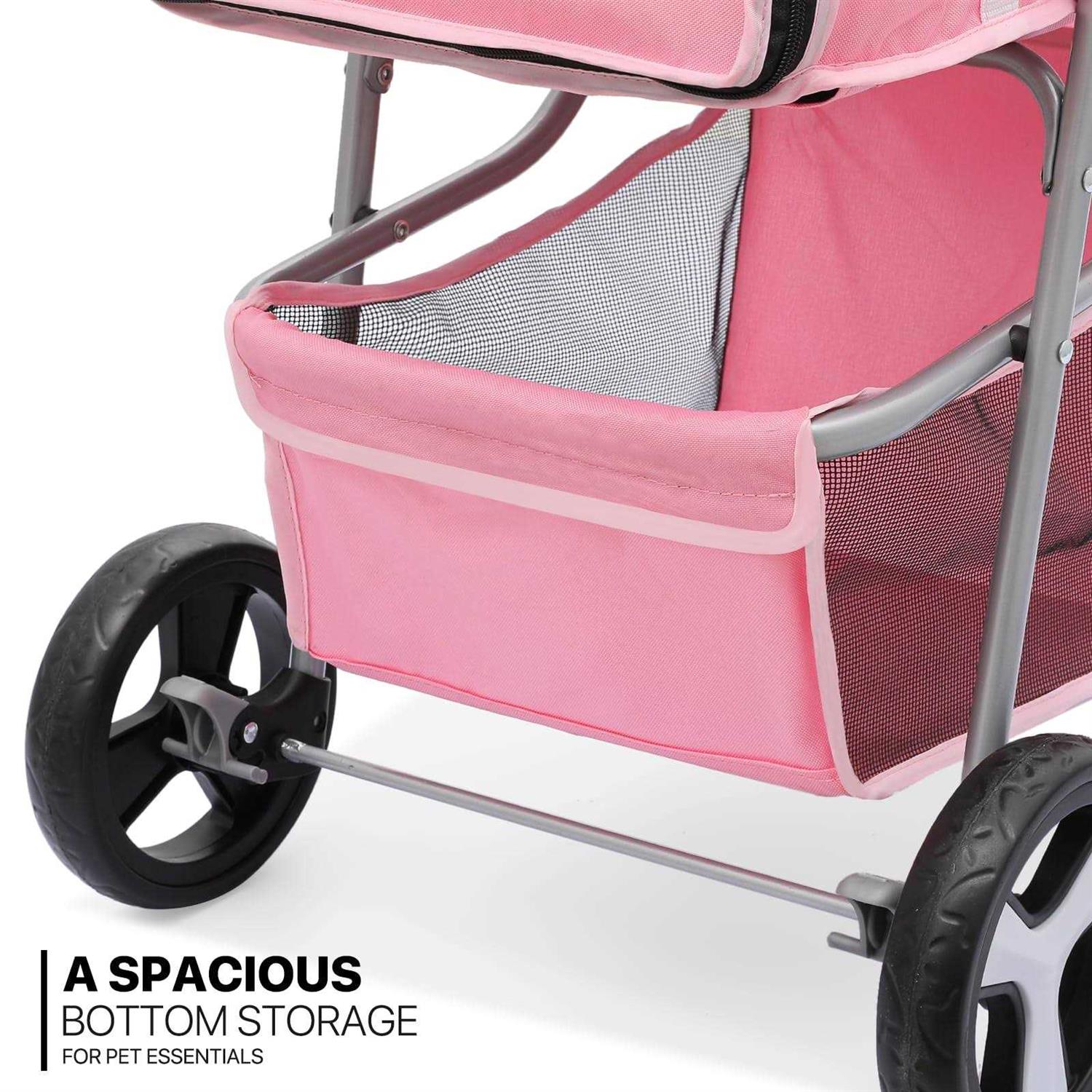 MoNiBloom Foldable Pet Stroller with Weather Cover, 3 Wheels Pet Small Dogs and Cats with Storage Basket and Cup Holder - Pet Supplies online store
