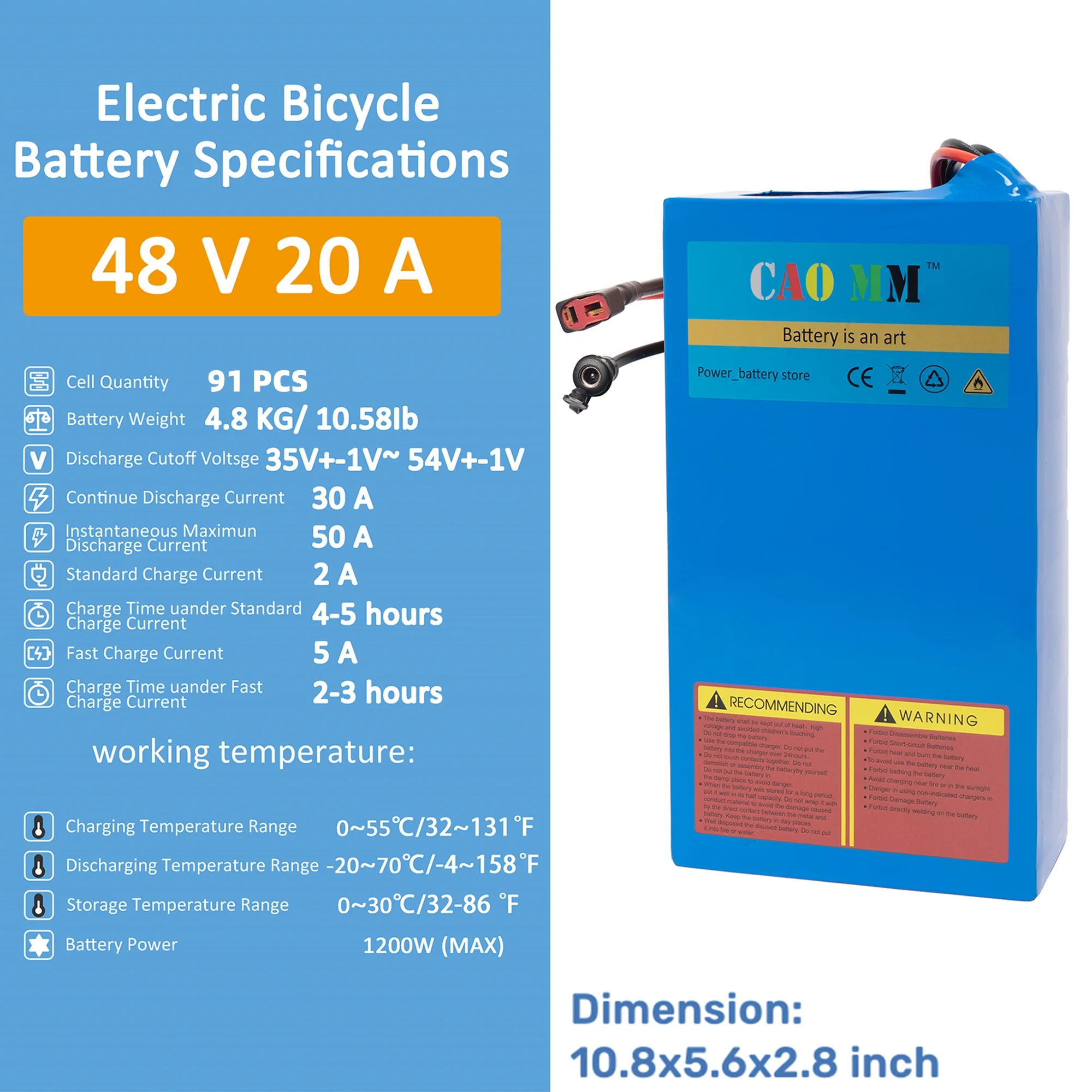 Ebike Battery 48V 8Ah Lithium Battery 30A BMS with Charger 48V Battery for 750W Electric Bike Motorcycle