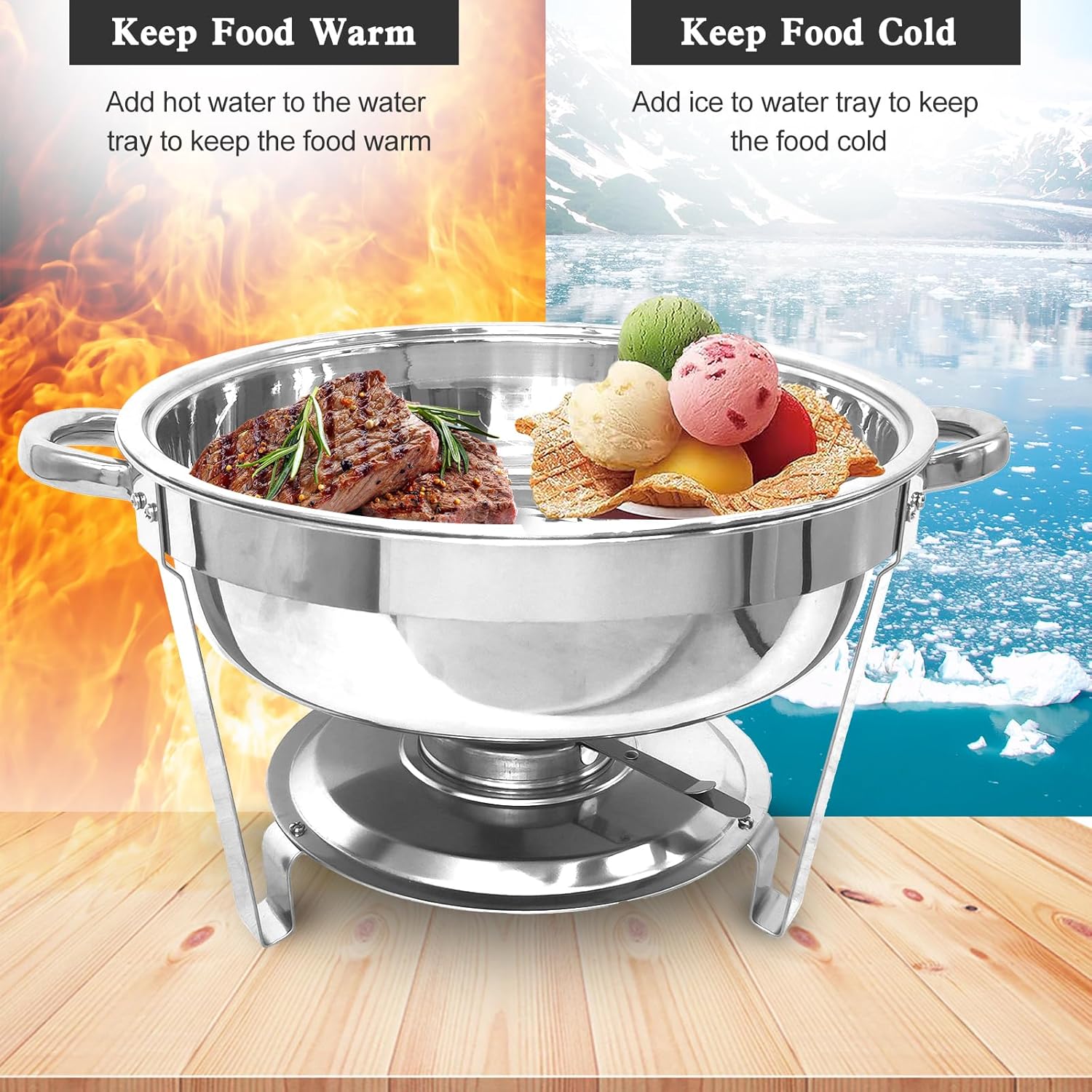 5 Qt Chafing Dish Buffet Set 6 Pack, Stainless Steel Round Chafers and Buffet Warmers Sets with Food and Water Trays for Catering