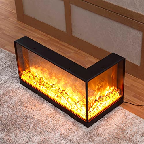 Electric Fireplace L-shaped Corner Decorative Electric Fireplace, Background Wall Embedded Decorative Electric Fireplace, Simulation 3D Flame With Remote Control Modern Living Room Electric Fireplace