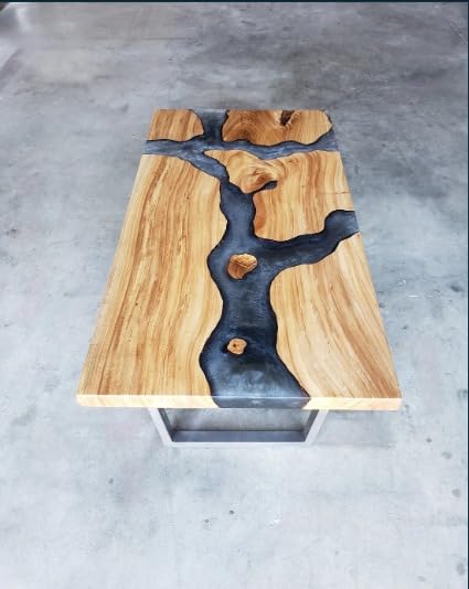 Large Indoor Grey Epoxy Dining Table Resin Coffee Table Living Room Table River Flow for 2, 4, 6, 8 Table Top Resin Epoxy Table Wooden Table Patio Table (18" Inches Tall, 60 x 36 Inches)