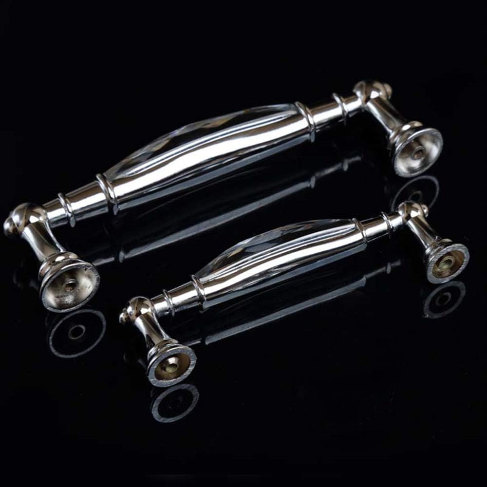 2 Pack MOOD.SC 3-3/4 in (96 mm) Center-to-Center Glass Dresser Drawer Handles Clear Pulls Knob Chrome Metal Silver Modern Crystal Cupboard Cabinet Handle Pull Bathroom Knobs (3.75 Style A)