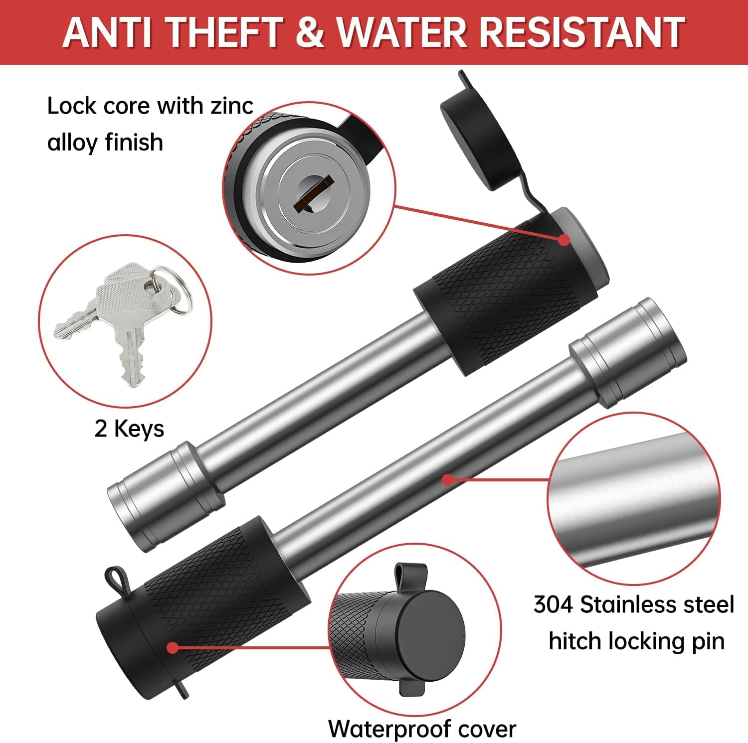 IFOKA Adjustable Trailer Hitch Ball Mount, 8 Inch Drop Hitch, Fits 2.5 Inch Receiver, 18,500 LBS GTW, with Forged Aluminum Shank, 2 Inch & 2-5/16 Inch Dual Balls with Double Hitch Locks and Pins