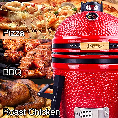 Ceramic Kamado Charcoal BBQ Grill and Smoker, Stainless Steel Grates -15" Ceramic with Tall Stand (BLACK)